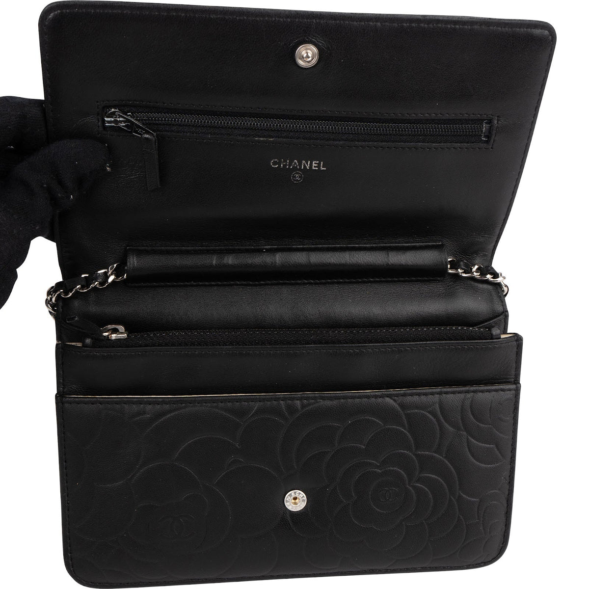 Chanel Camellia Embossed Wallet on Chain Crossbody Bag