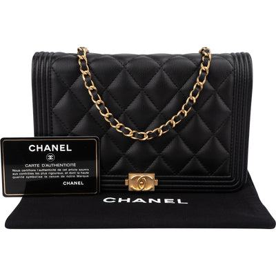 Chanel Quilted Lambskin Small Boy Wallet On Chain Crossbody Bag
