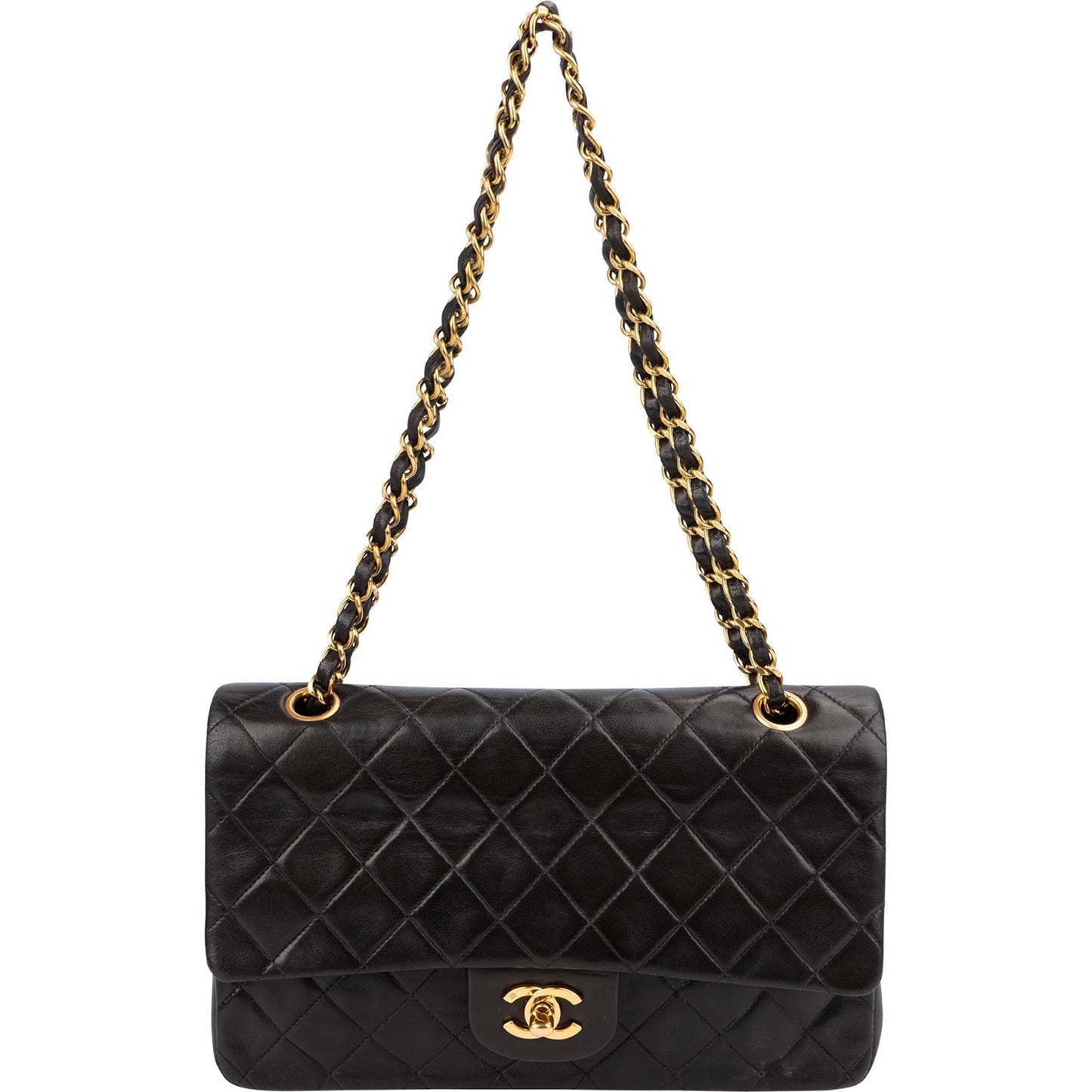 Chanel Quilted Lambskin Medium 24K Gold Double Flap Shoulder Bag