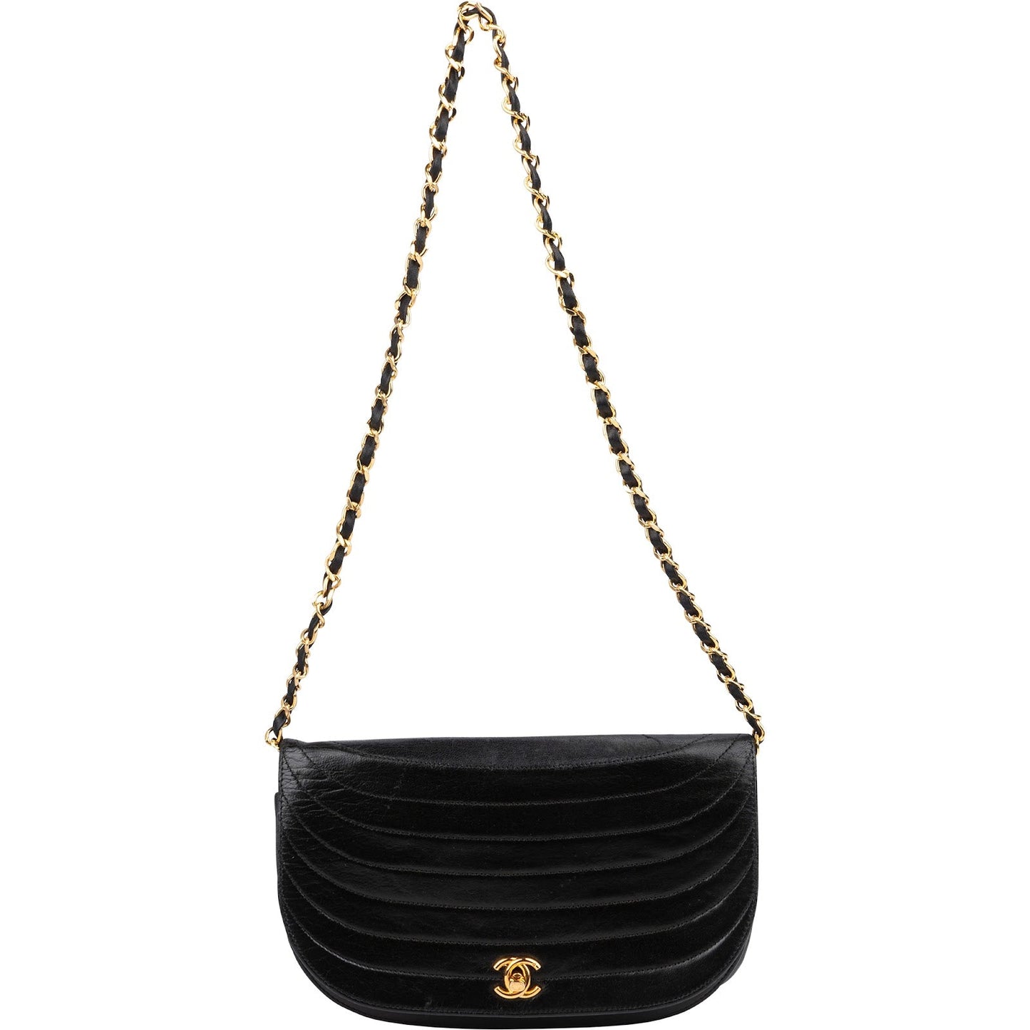 Chanel Quilted Lambskin Half Moon 24K Gold Single Flap Shoulder Bag