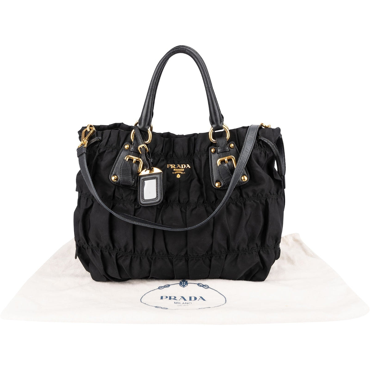 Prada Schwarz Tessuto Gaufre Drawstring Tote, Bild 2 von 13