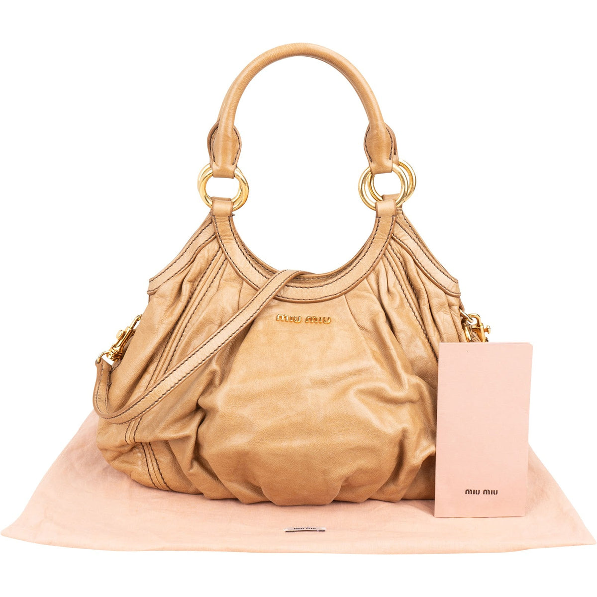 Miu Miu Hobo aus beigem Vitello-Lux-Leder – Ansicht 2