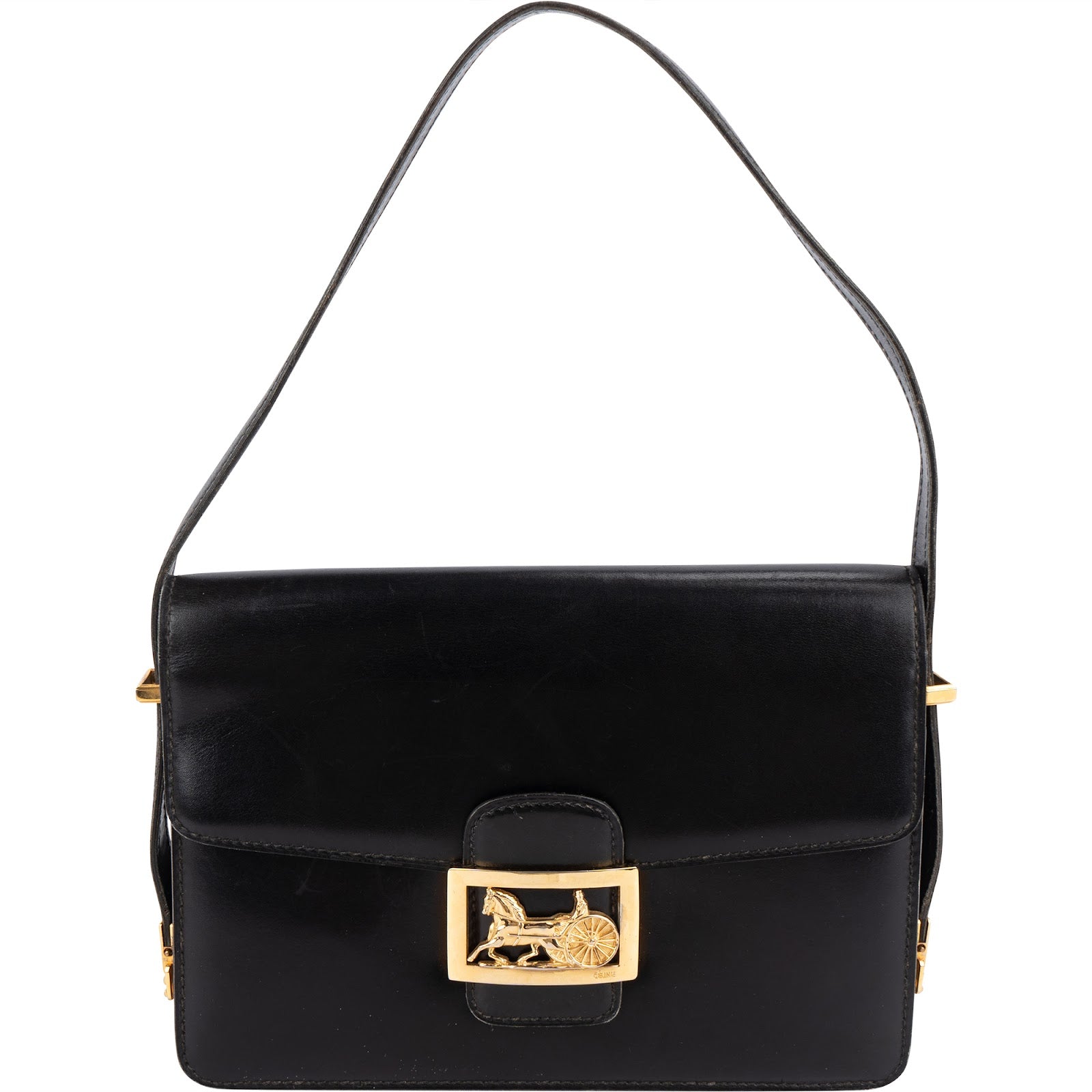Celine Leather Vintage Horse Carriage Box Shoulder Bag