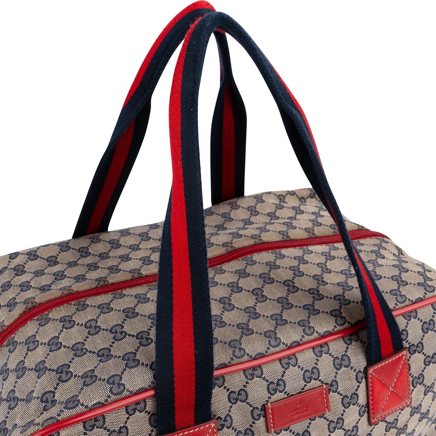 Gucci Monogram GG Plus Canvas Web Stripe Boston 40 Handbag