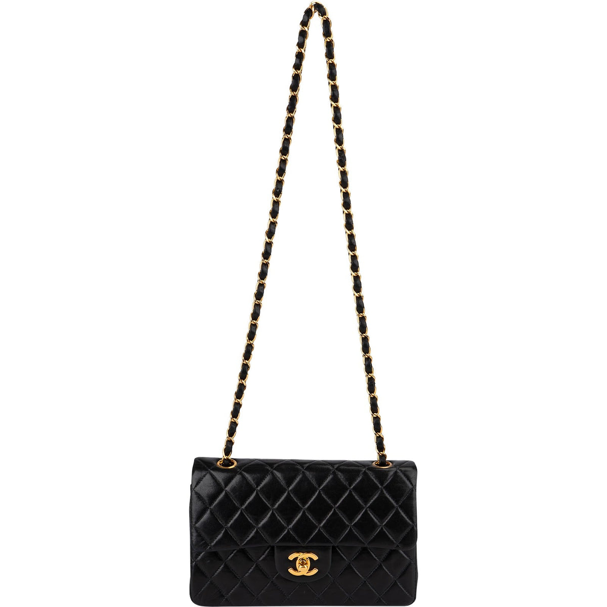 Chanel Quilted Lambskin 24K Gold Small Double Flap Shoulder Bag