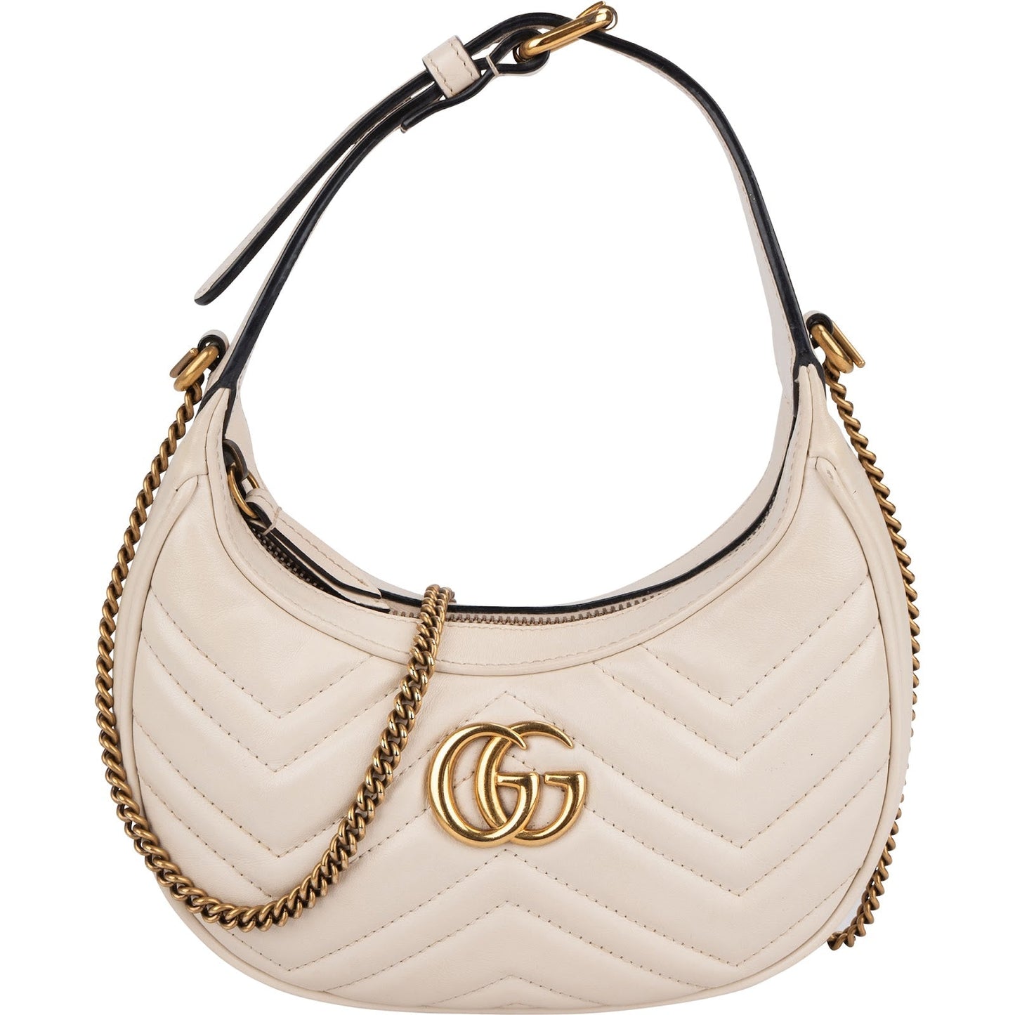 Gucci Quilted Leather GG Marmont Half-Moon Mini Shoulder Bag