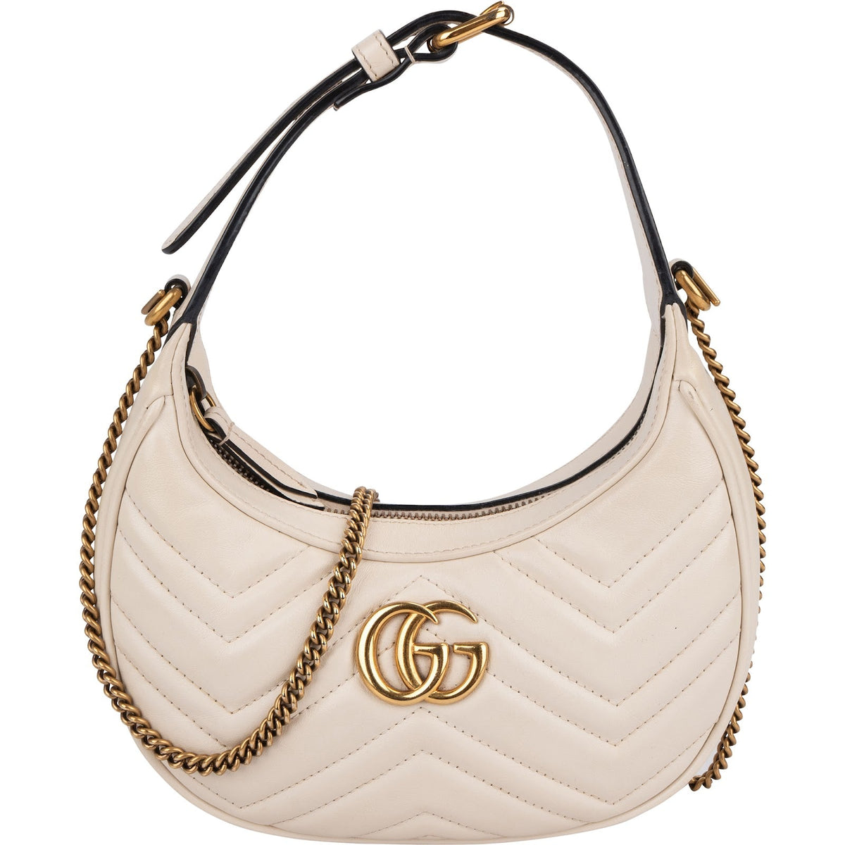 Gucci Quilted Leather GG Marmont Half-Moon Mini Shoulder Bag