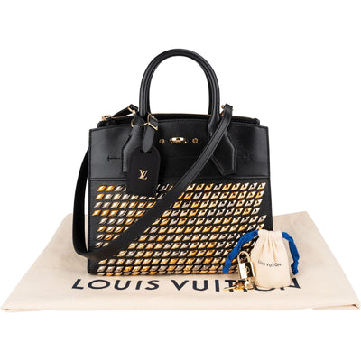 Louis Vuitton Black Studded Leather City Steamer PM Handbag