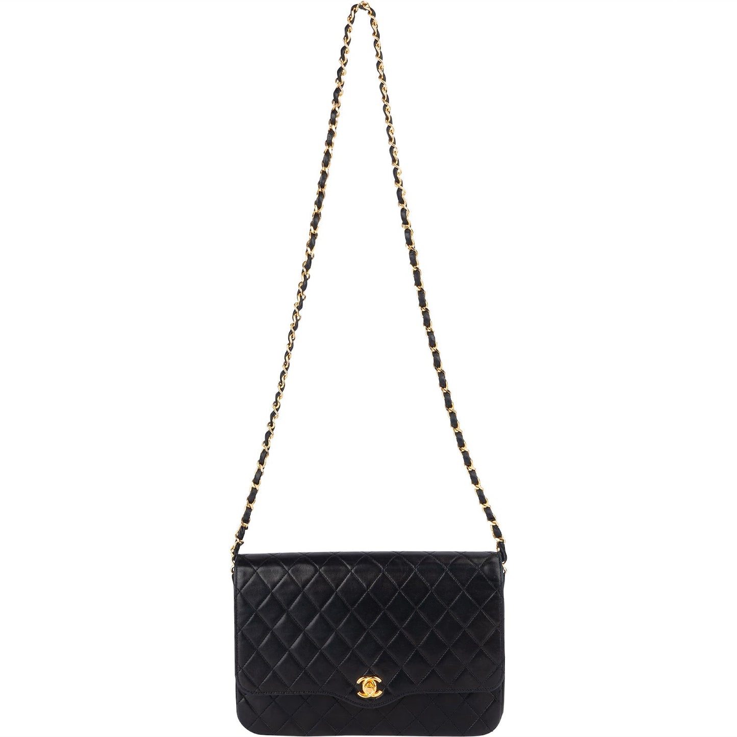 Chanel Quilted Lambskin 24K Gold Single Flap Crossbody Bag