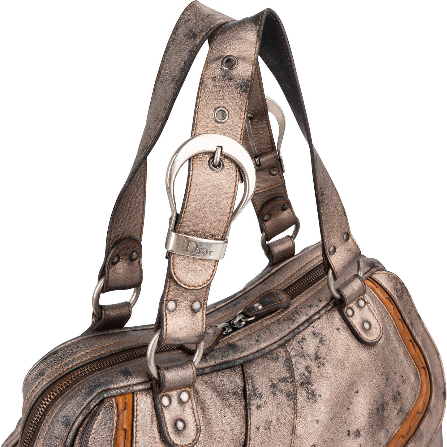Christian Dior Metallic Leather Gaucho Saddle Handbag