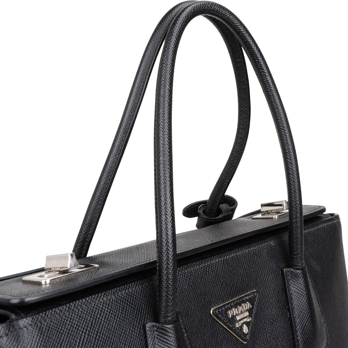 Prada Black Saffiano Leather Lux Turnlock Double Handbag