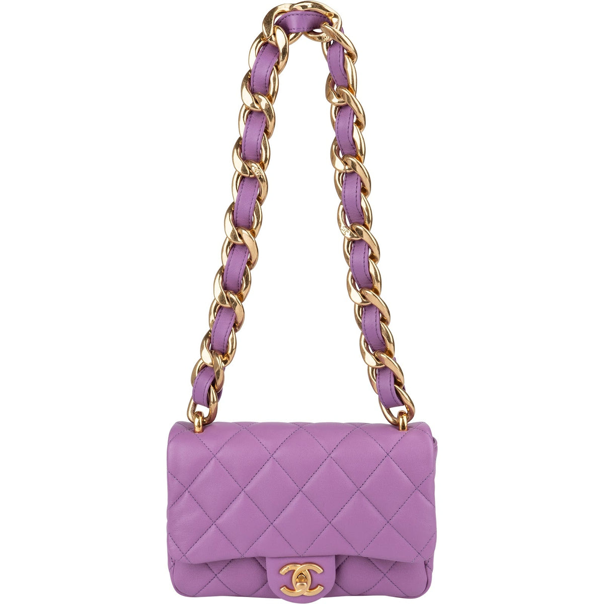 Chanel Quilted Lambskin Chunky Chain Rectangular Flap Shoulder Bag