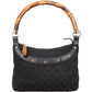Gucci Black Monogram  GG  Bamboo Studded Hobo Handbag
