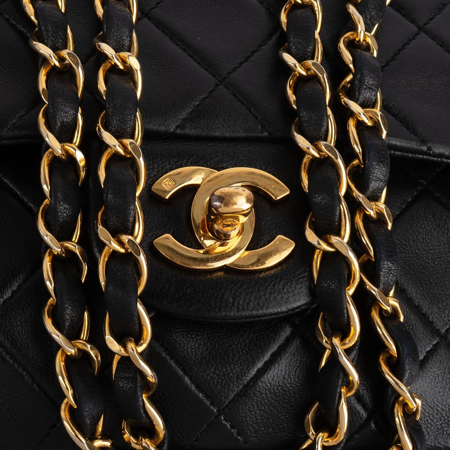 Chanel Quilted Lambskin 24K Gold Small Double Flap Shoulder Bag
