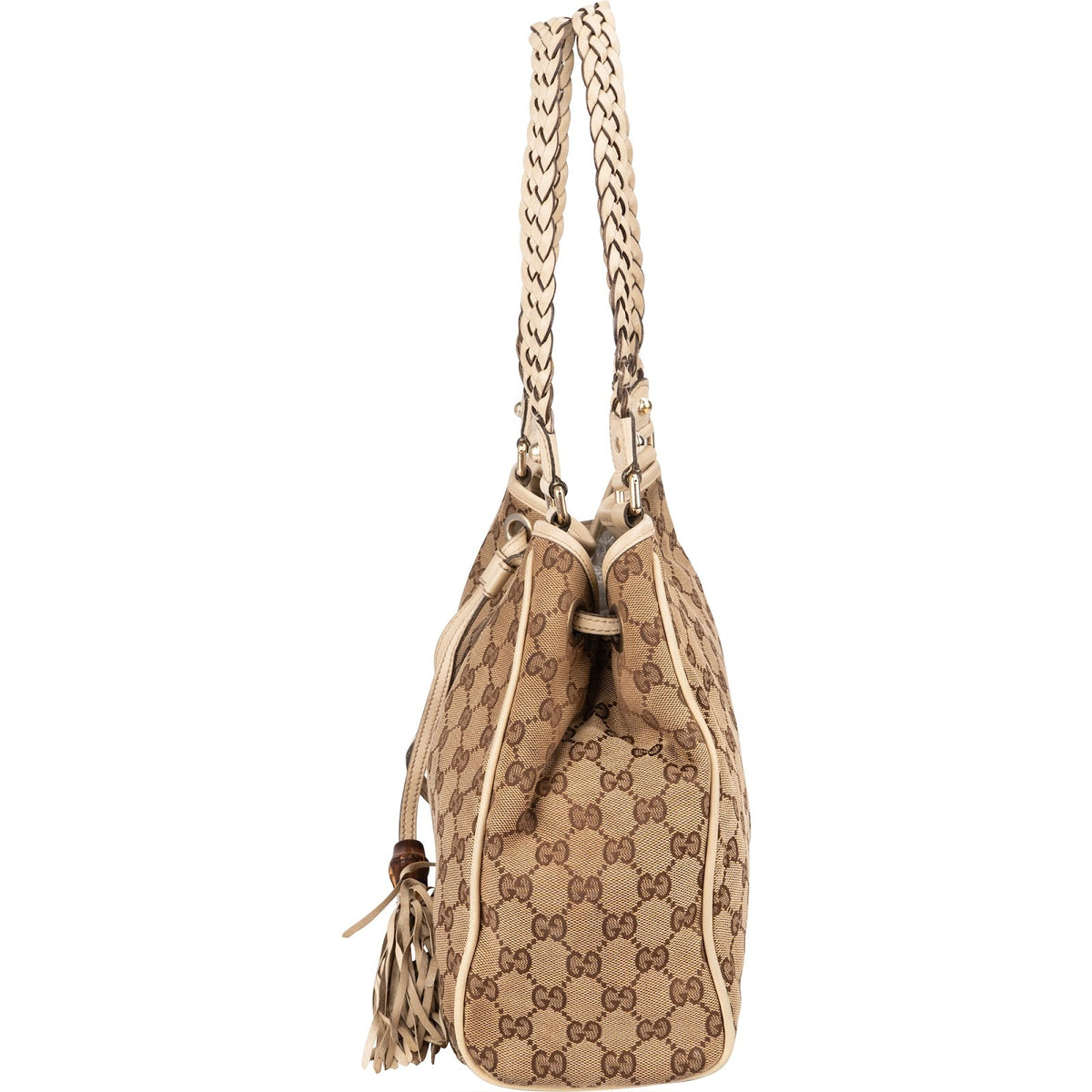 Gucci Monogram GG Canvas Bamboo Tassel Tote Shoulder Bag