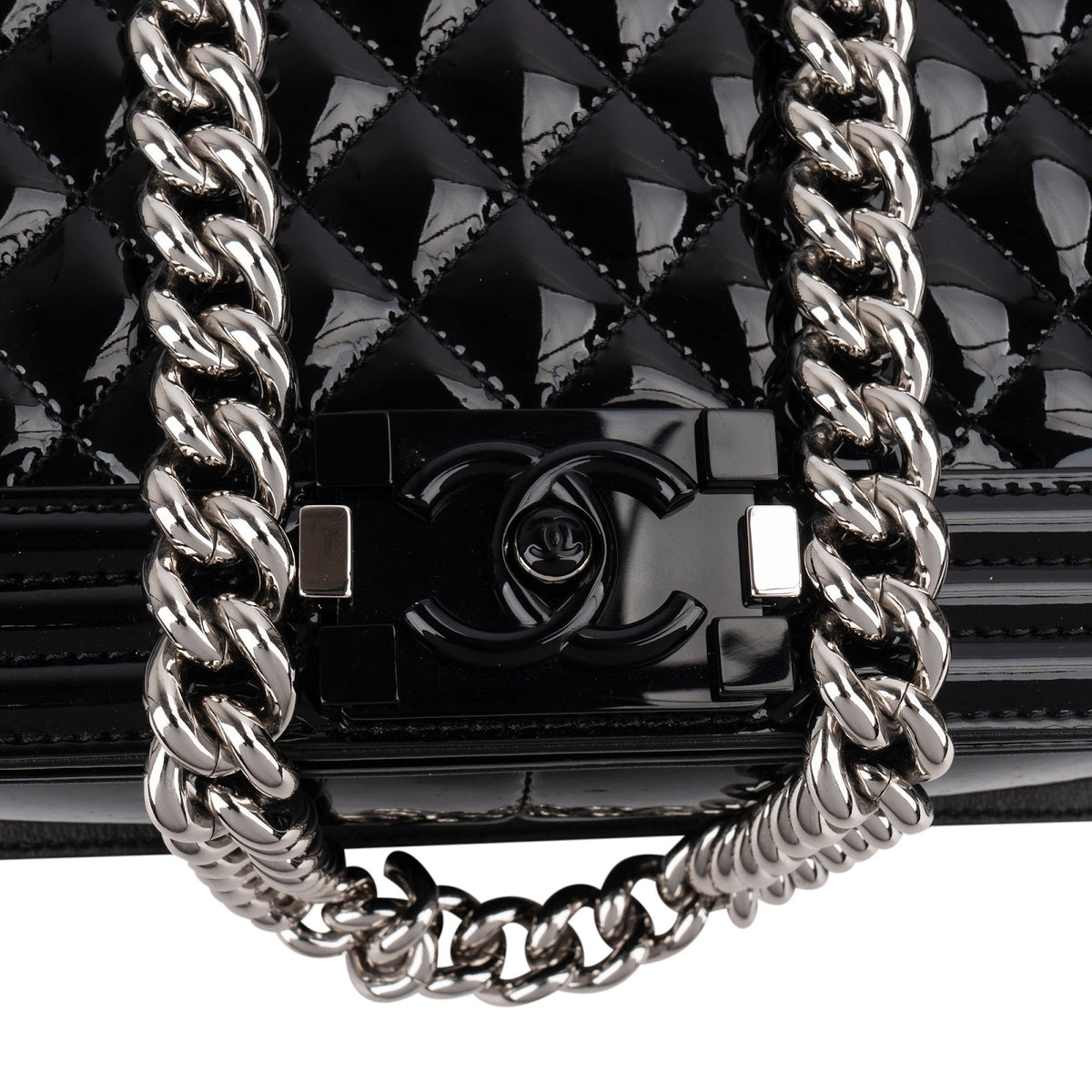 Chanel Quilted Patent Caviar Leather Large Boy Single Flap Crossbody Bag