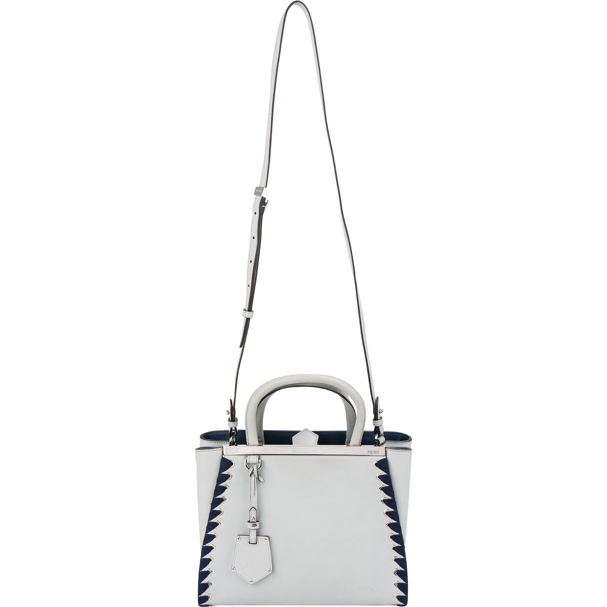 Fendi Blue Leather FF 2Jours Whipstitch Tote Handbag