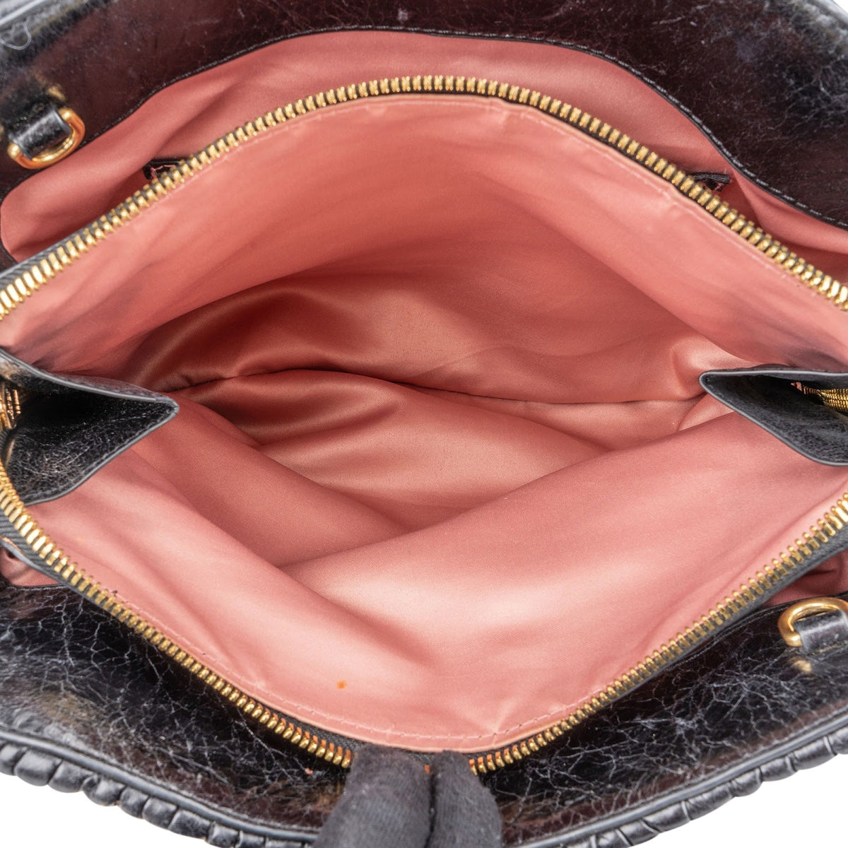 Miu Miu Black Matelassé Nappa Leather Top-Handle Handbag