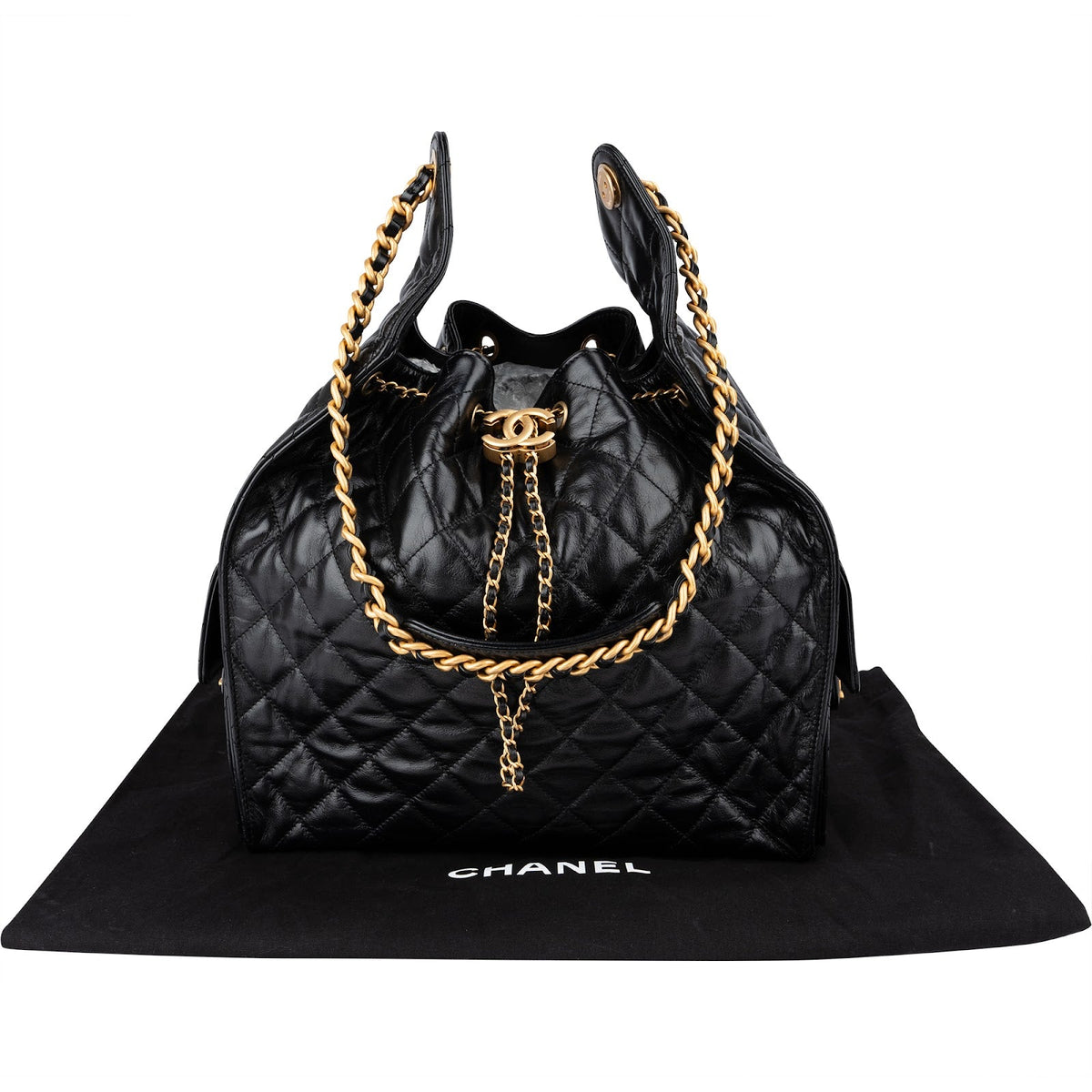 Chanel 25 Quilted Lambskin Drawstring Bucket Shoulder Bag Medium