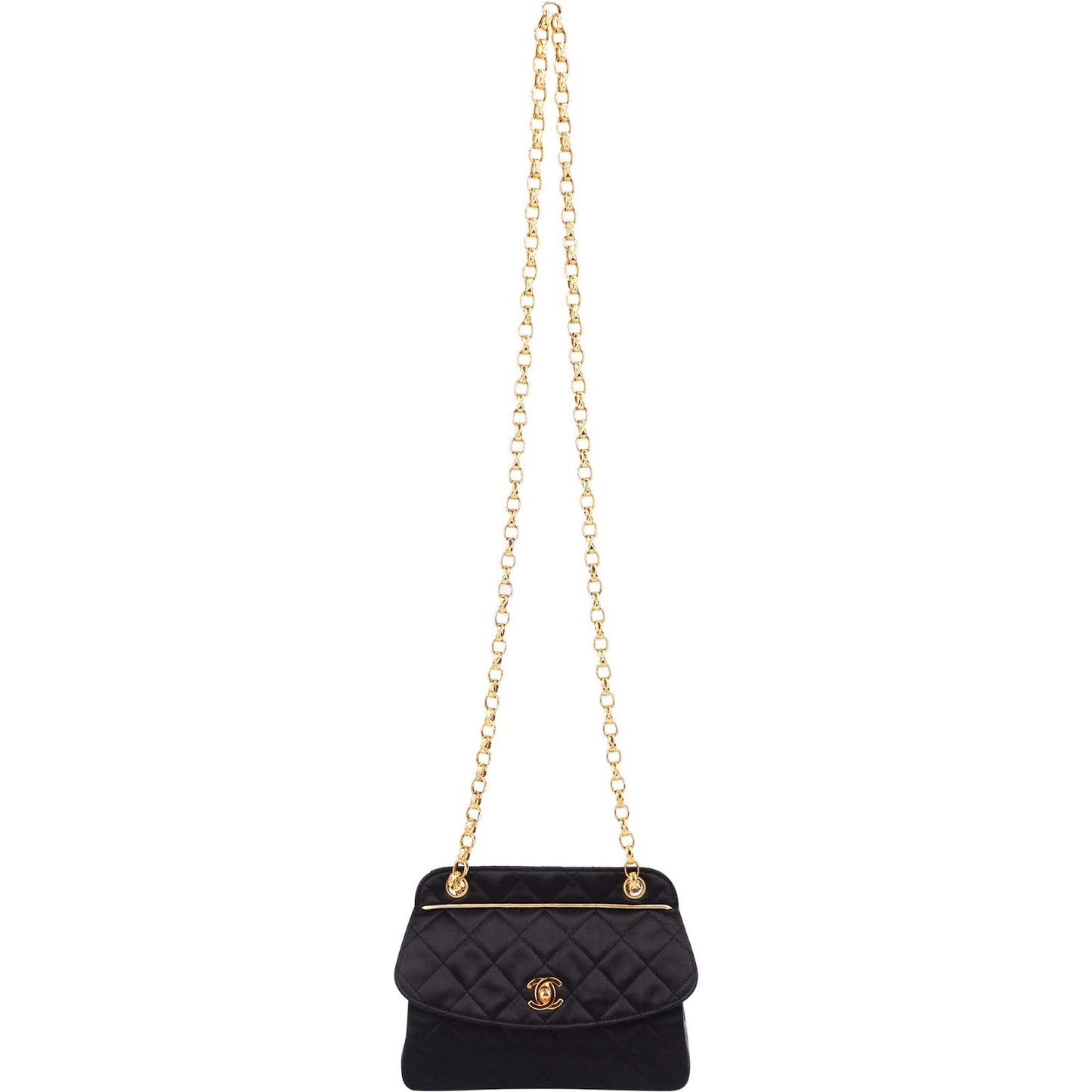 Chanel Navy Quilted Satin Top Bar 24K Gold Single Flap Small Crossbody Bag