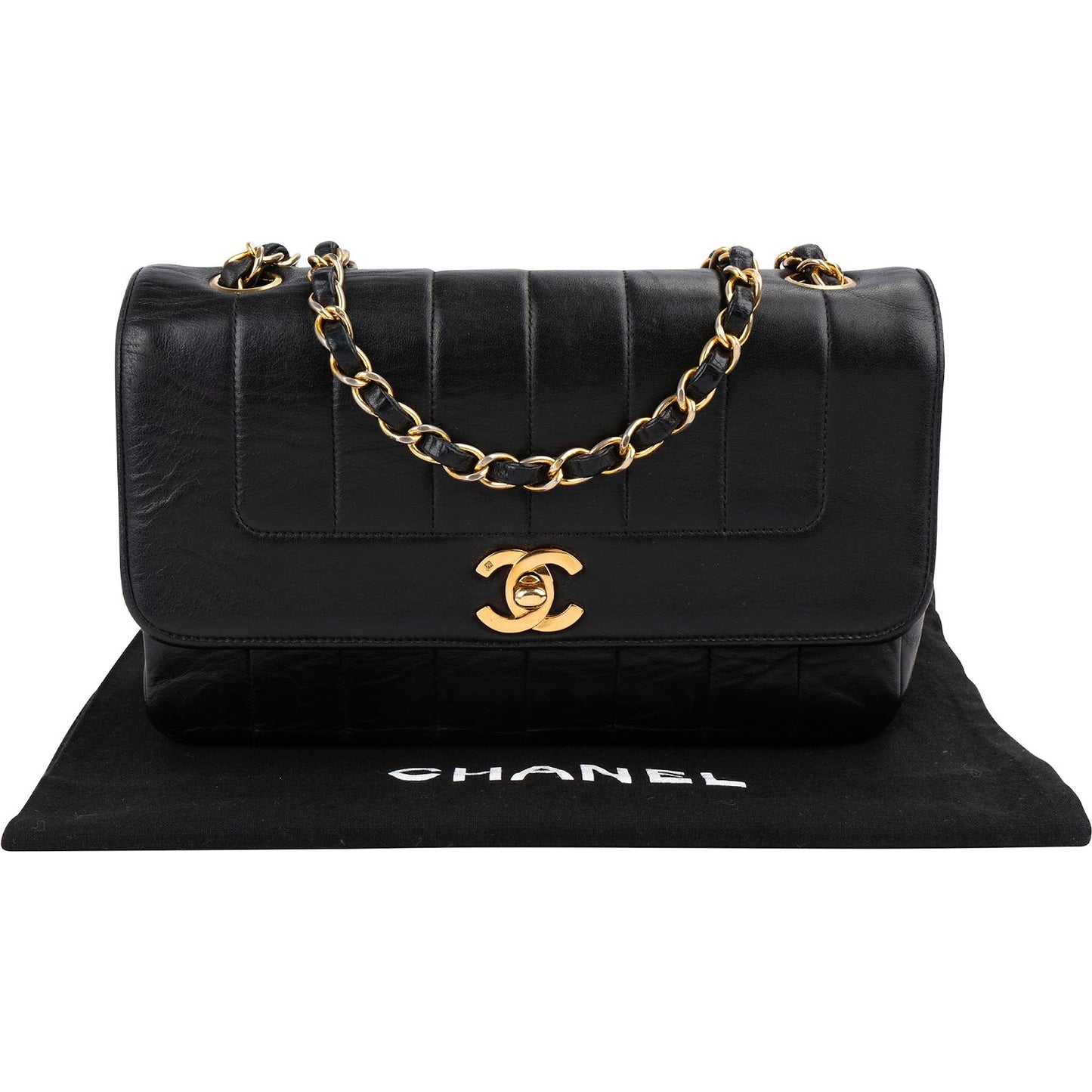 Chanel Vertical Quilted Lambskin 24K Gold Single Flap Crossbody Bag