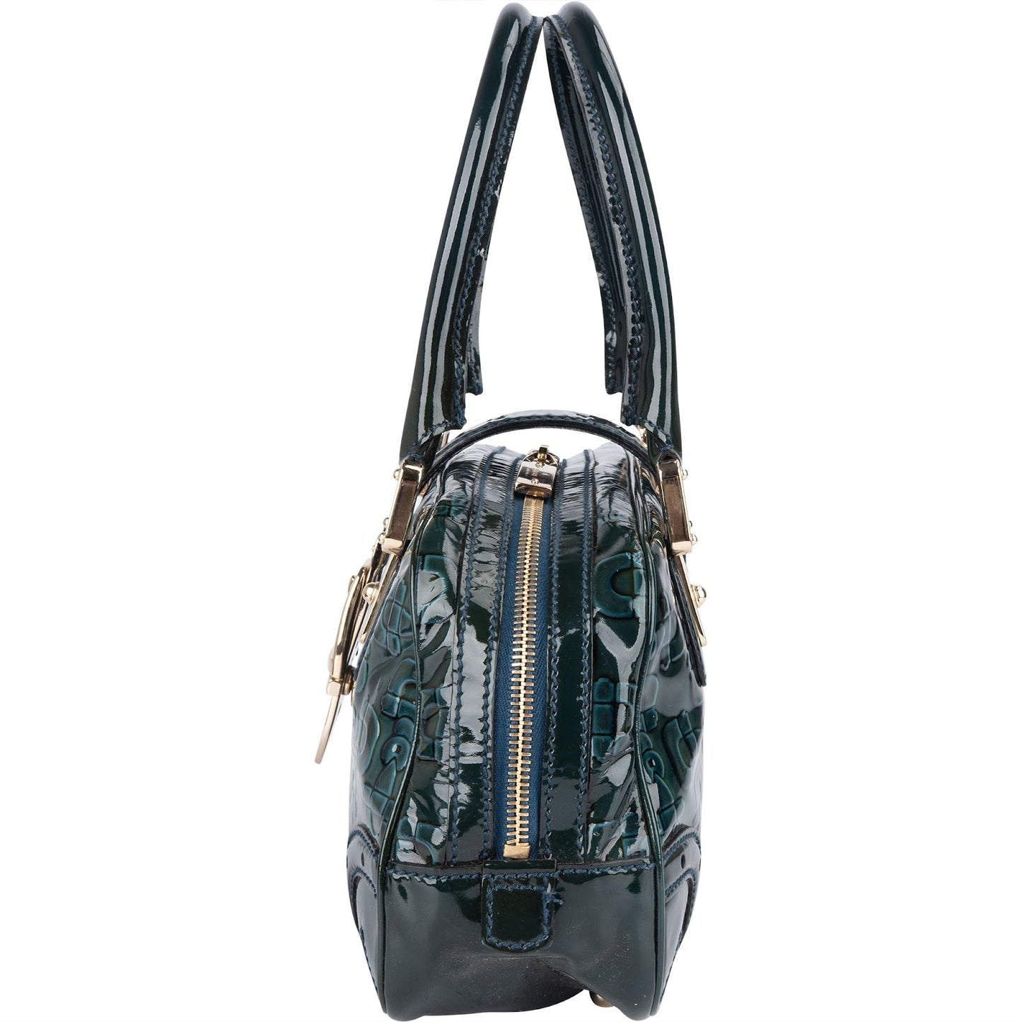 Gucci Monogram Patent Leather Horsebit Boston Handbag
