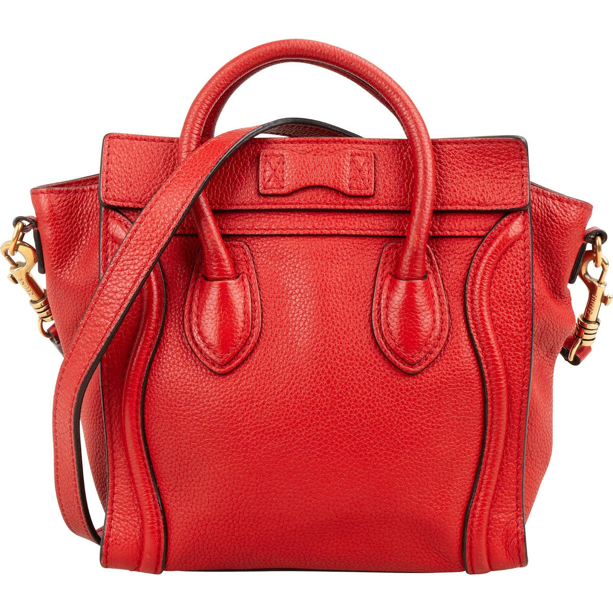 Céline Red Grained Calfskin Nano Luggage Handbag