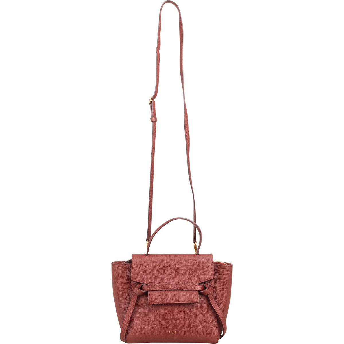 Céline Red Grained Calfskin Nano Belt Handbag