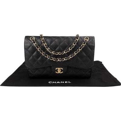 Chanel Quilted Caviar Leather Jumbo Double Flap Crossbody Bag