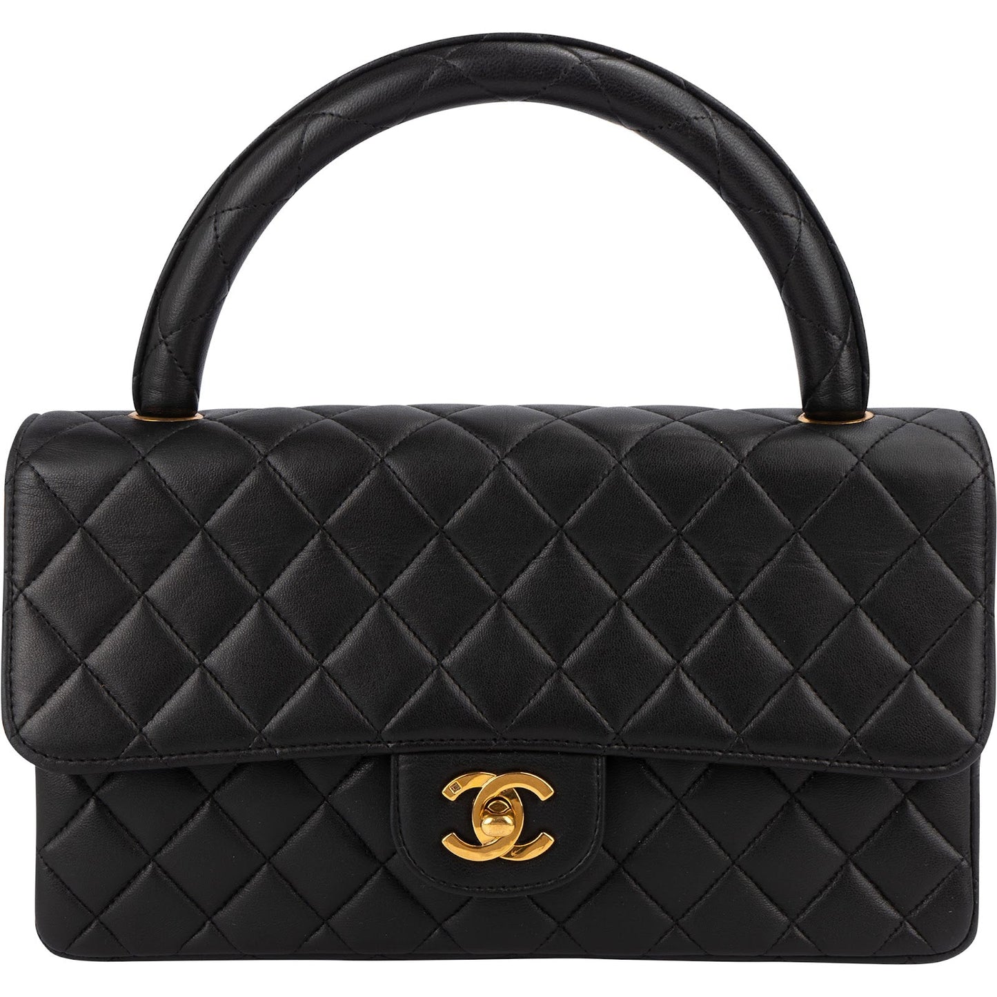 Chanel Quilted Lambskin Top Handle 24K Gold Single Flap Handbag