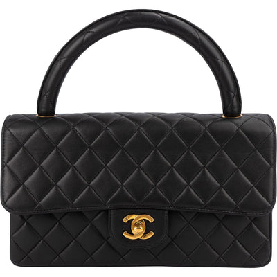 Chanel Quilted Lambskin Top Handle 24K Gold Single Flap Handbag