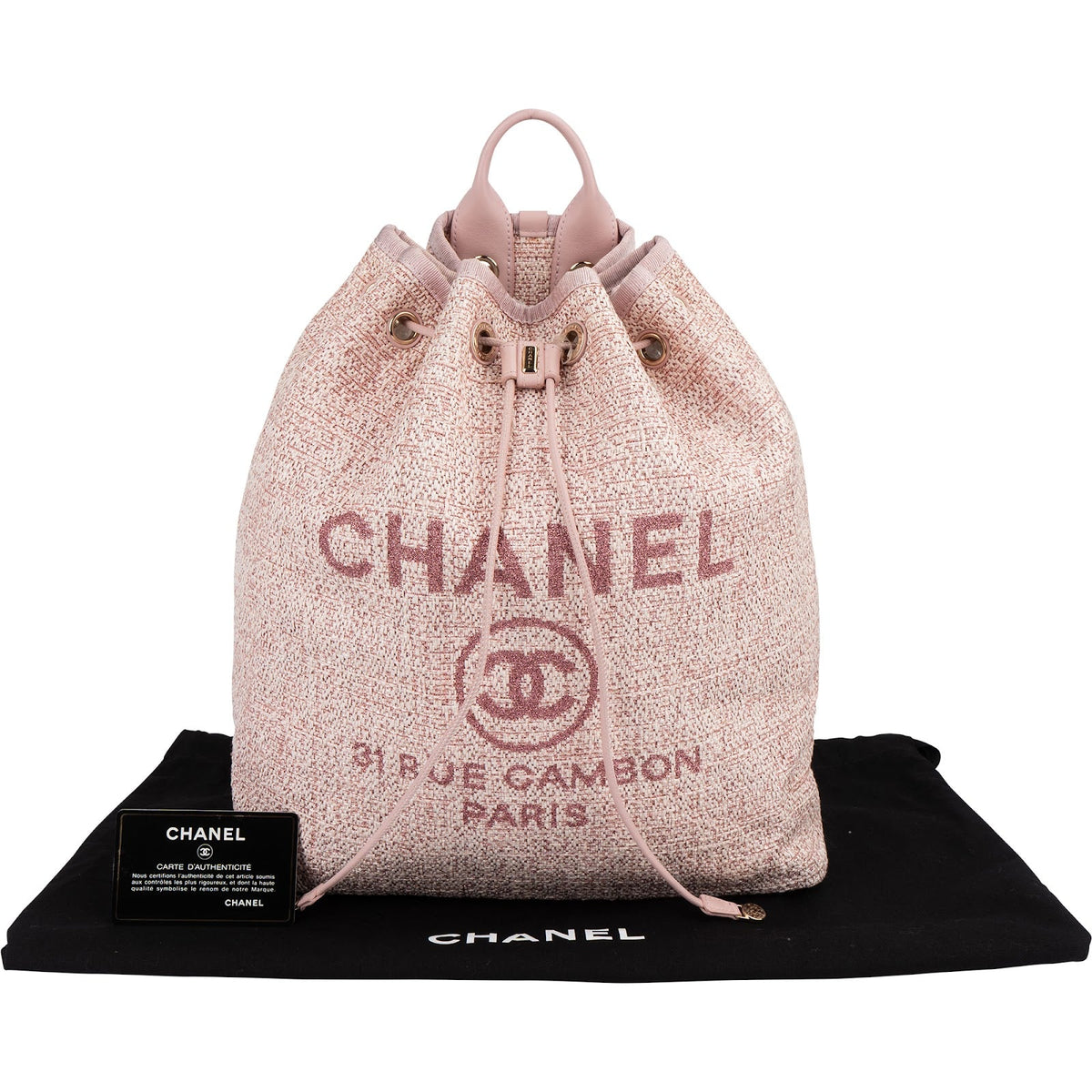 Chanel Woven Tweed Deauville Drawstring Bucket Backpack