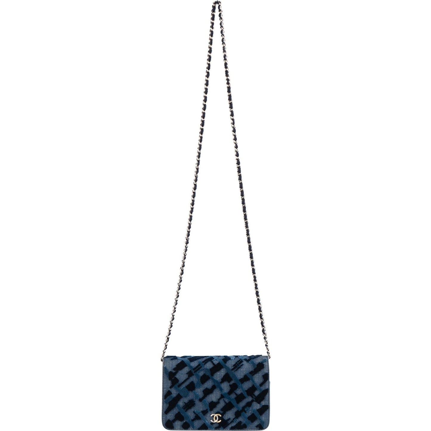Chanel Denim Velvet Graffiti Wallet On Chain Crossbody Bag