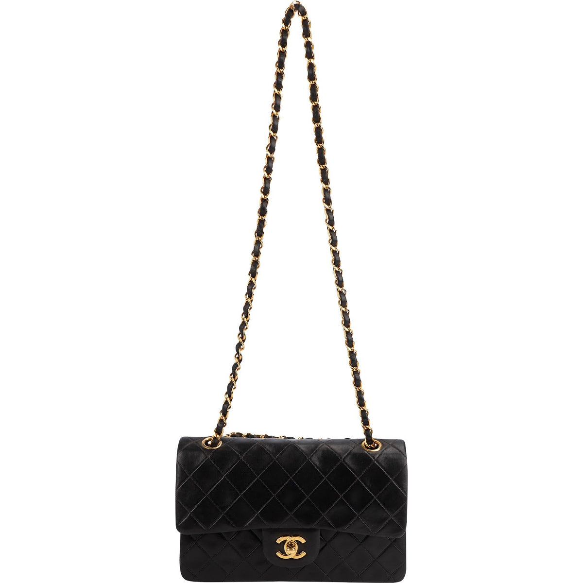 Chanel Quilted Lambskin 24K Gold Small Double Flap Shoulder Bag