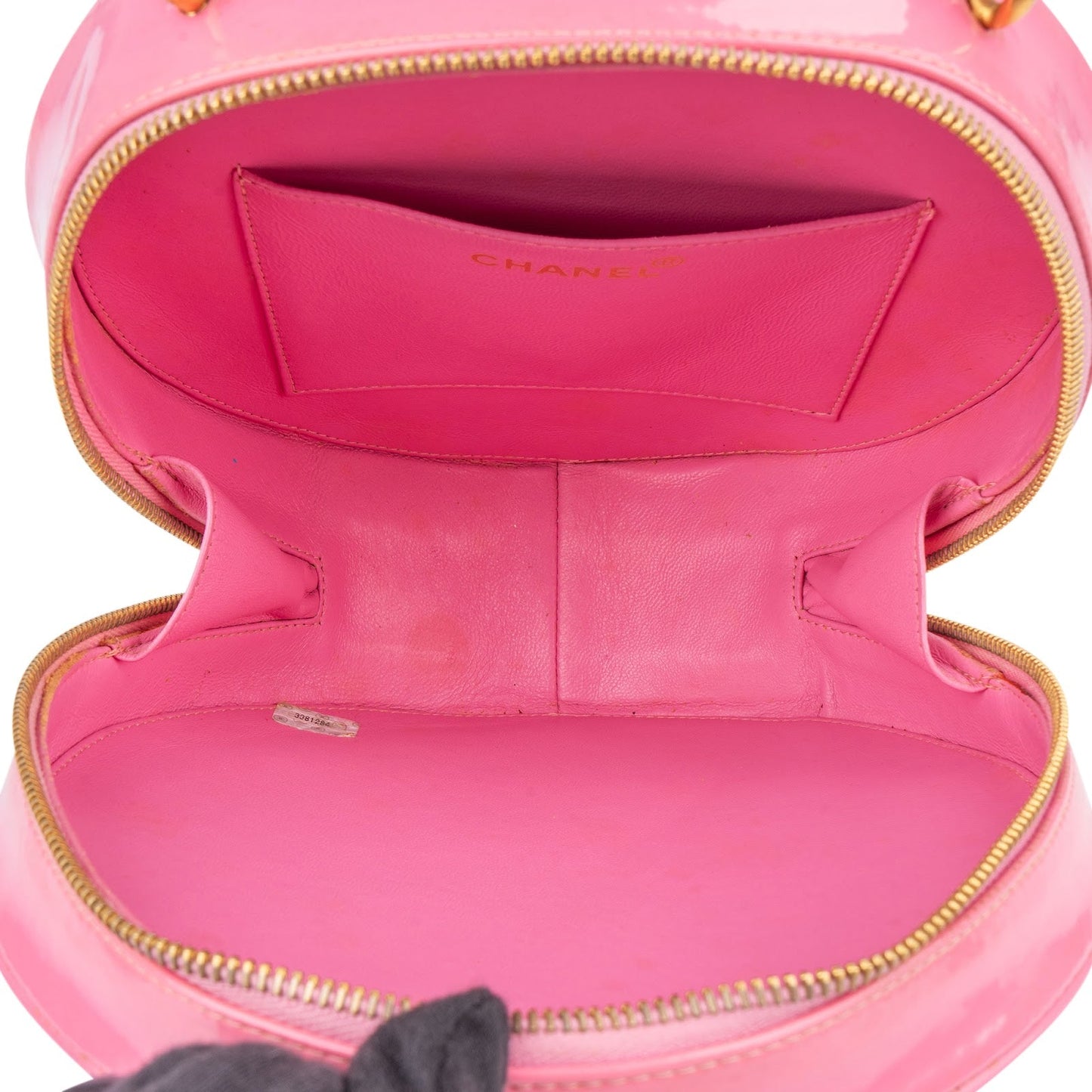 Chanel Iconic Quilted Patent Leather Round Vanity Handbag