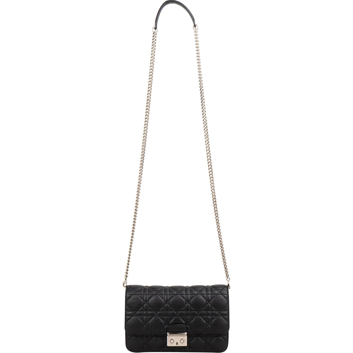 Christian Dior Black Quilted Cannage Lambskin Wallet On Chain Crossbody Bag