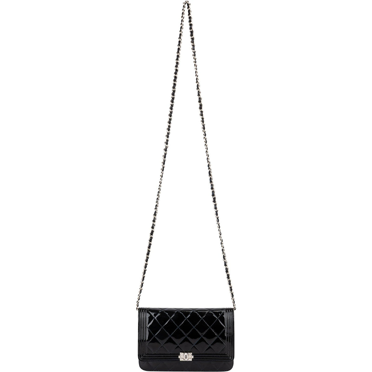 Chanel Patent Leather Quilted Boy Wallet On Chain Crossbody Bag