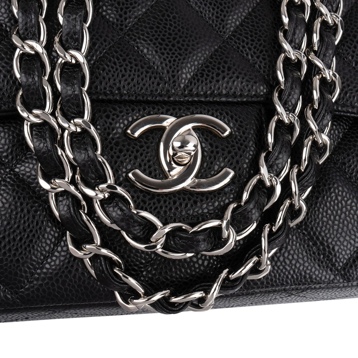 Chanel Quilted Caviar Leather Palladium Maxi Double Flap Crossbody Bag