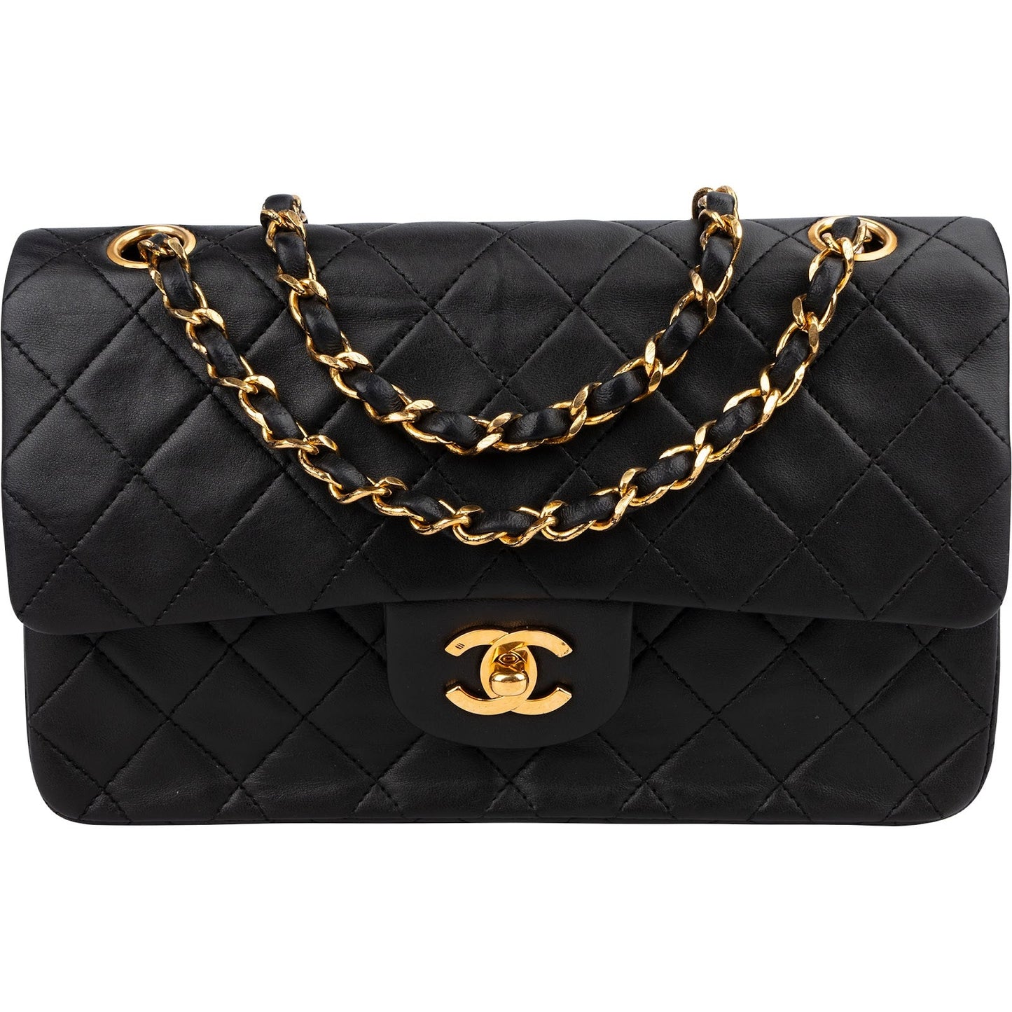Chanel Quilted Lambskin Small 24K Gold Double Flap Shoulder Bag