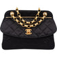 Chanel Navy Quilted Satin Top Bar 24K Gold Single Flap Small Crossbody Bag