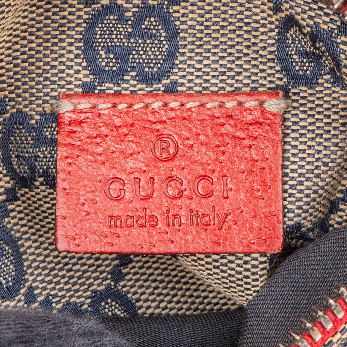 Gucci Grained Leather Monogram GG Canvas Web Stripe Crossbody Belt Bag