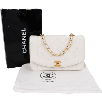 Chanel Quilted Lambskin 24K Gold Single Flap Diana Crossbody Bag
