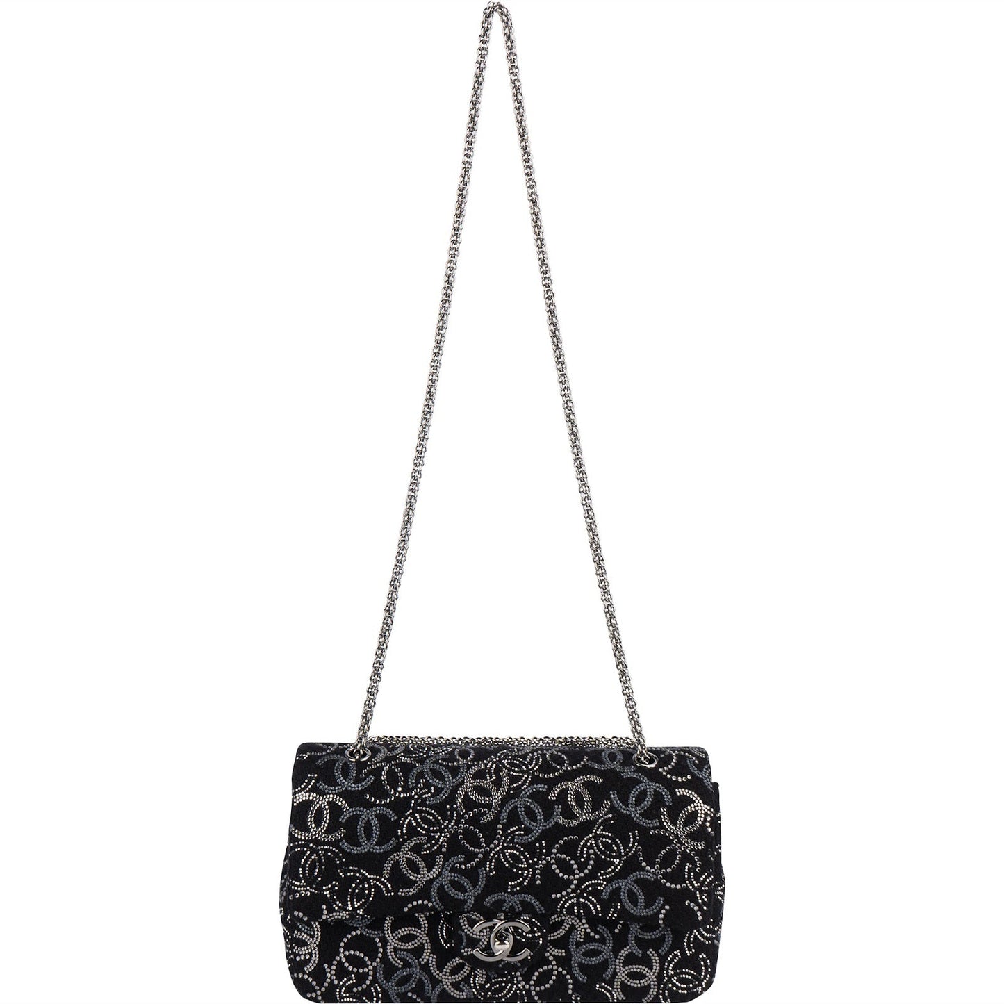 Chanel Sequin Embellished Woven CC Medium Double Flap Shoulder Bag