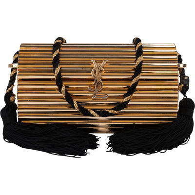 Saint Laurent Gold Tone Opium Tassel Minaudiere Handbag