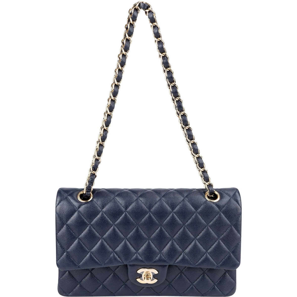 Chanel Quilted Caviar Leather Medium Gold Double Flap Shoulder Bag