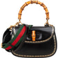 Gucci Black Leather Monogram Bamboo Top Handle 1947 Handbag