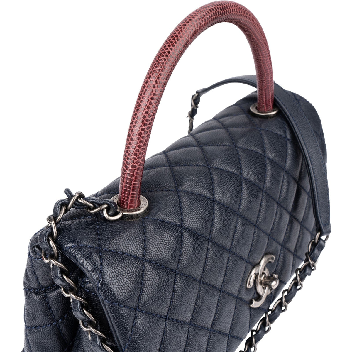 Chanel Quilted Caviar Leather Lizard Coco Handle Flap Handbag