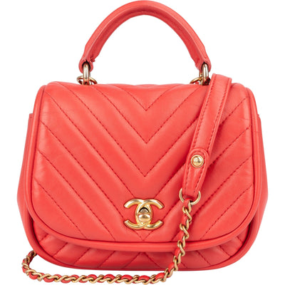 Chanel Chevron Lambskin Single Flap Top Handle Crossbody Bag