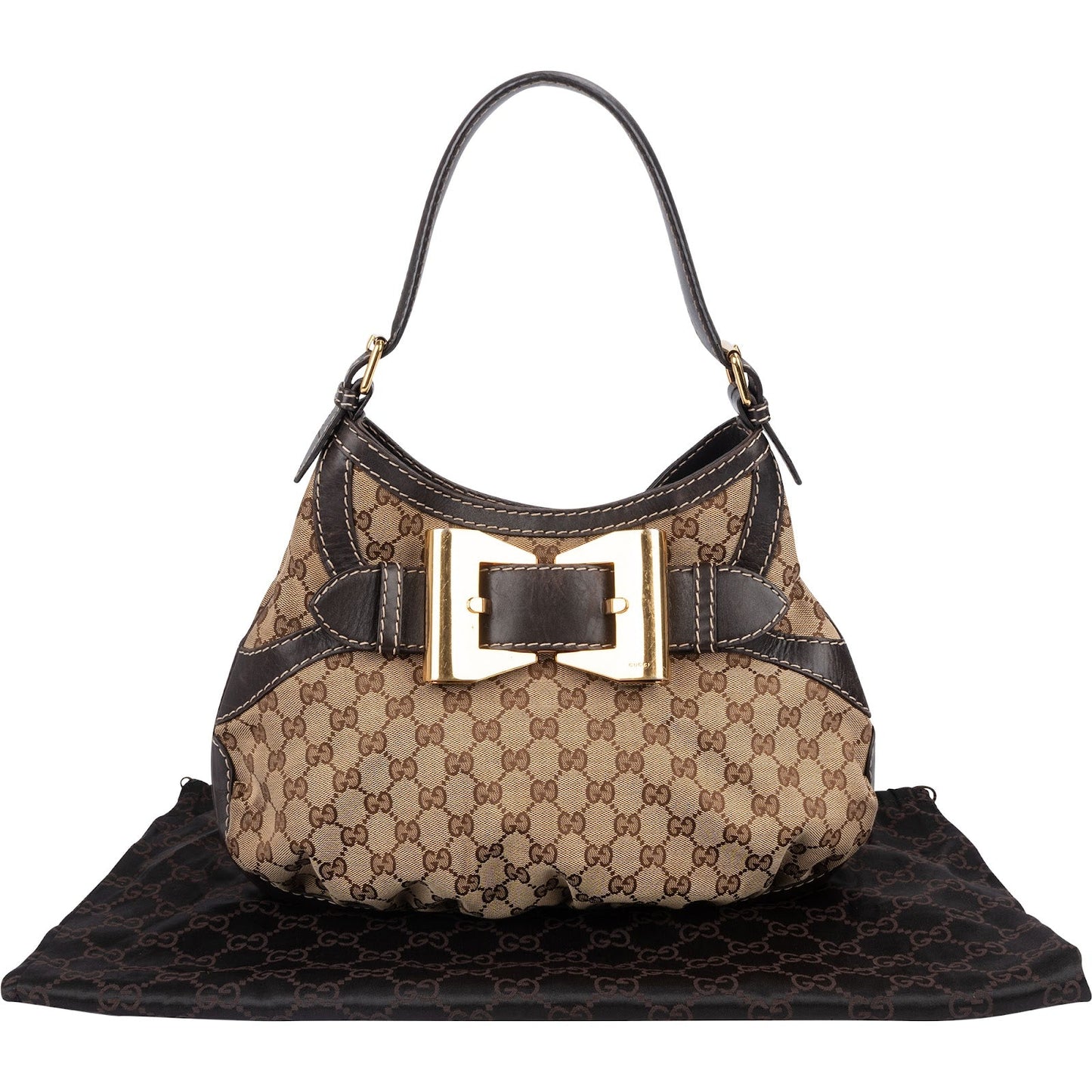 Gucci Monogram GG Large Buckle Hobo Shoulder Bag