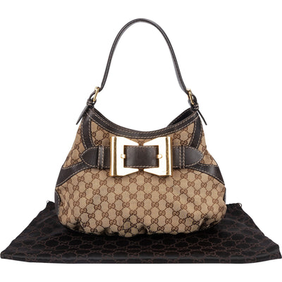 Gucci Monogram GG Large Buckle Hobo Shoulder Bag